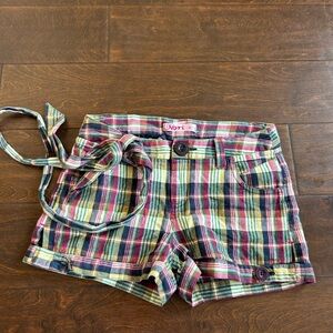 Nori Girls Shorts New Sz 10 Multicolor Plaid  With Belt 4125